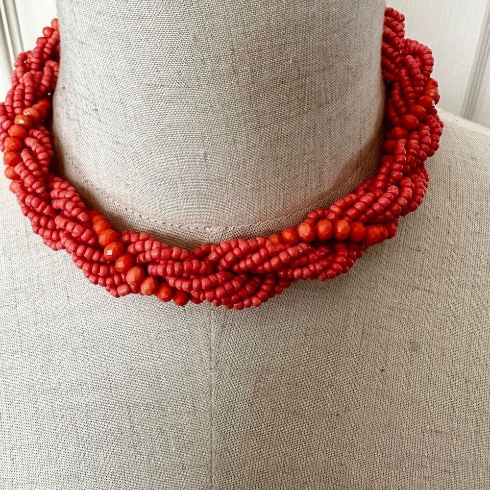 Orange twisted beaded choker necklace